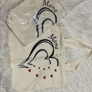 Mama or Mom Heart Canvas Tote Bag - Cream and Red. BUYERS CHOICE